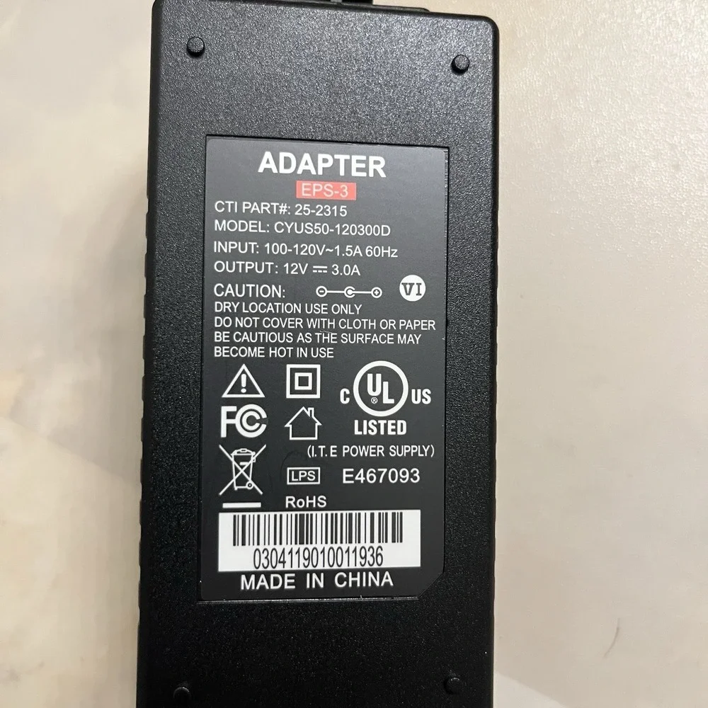 Power Supply EPS-2 Ac Adapter - 12V DC 3A 5.5* 2.1* 10.5mm Model CTI#25-2315 New